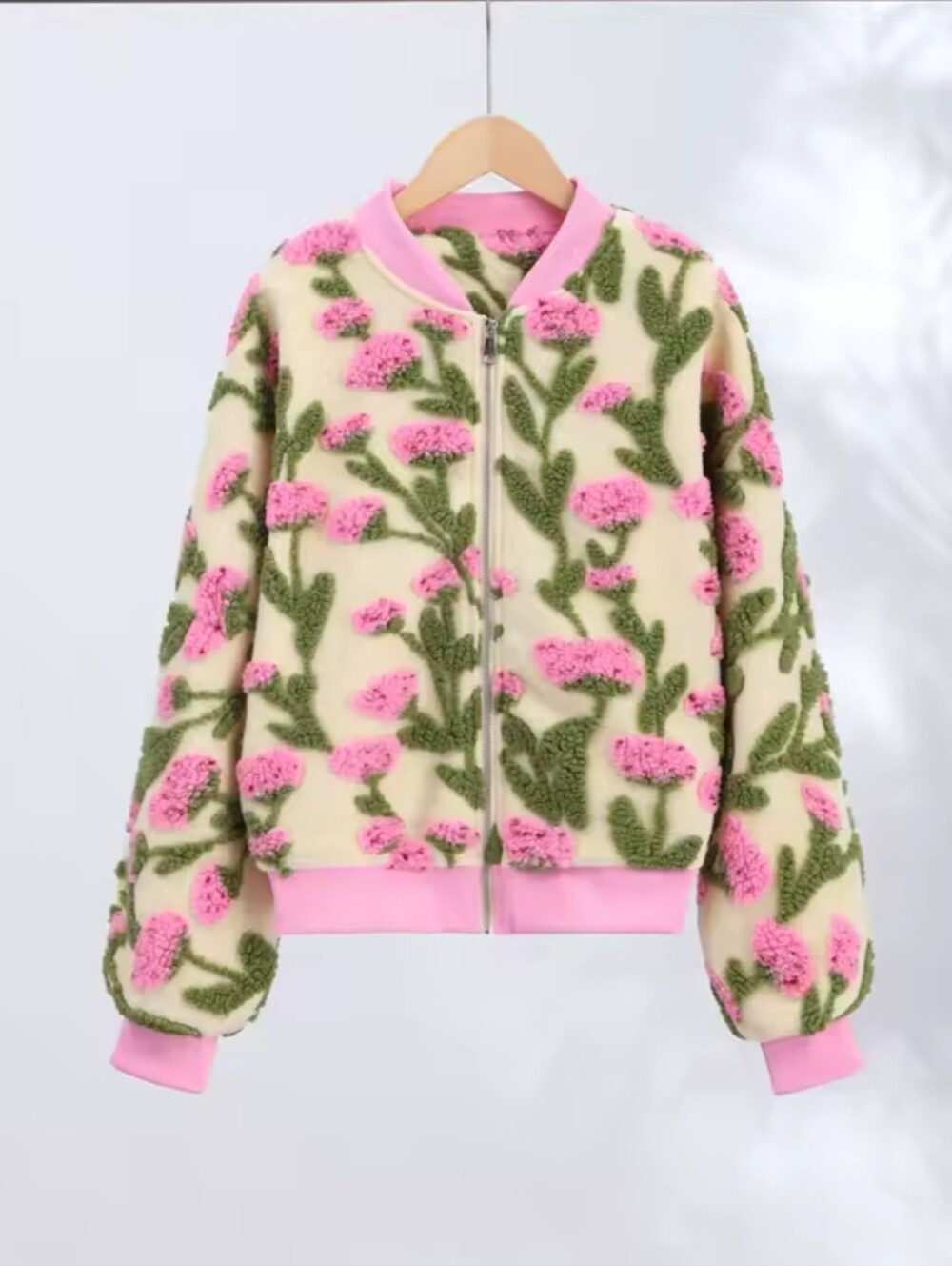 Vintage Women's 3D Floral Embossed Bomber Jacket Coat - Picture 8 of 14